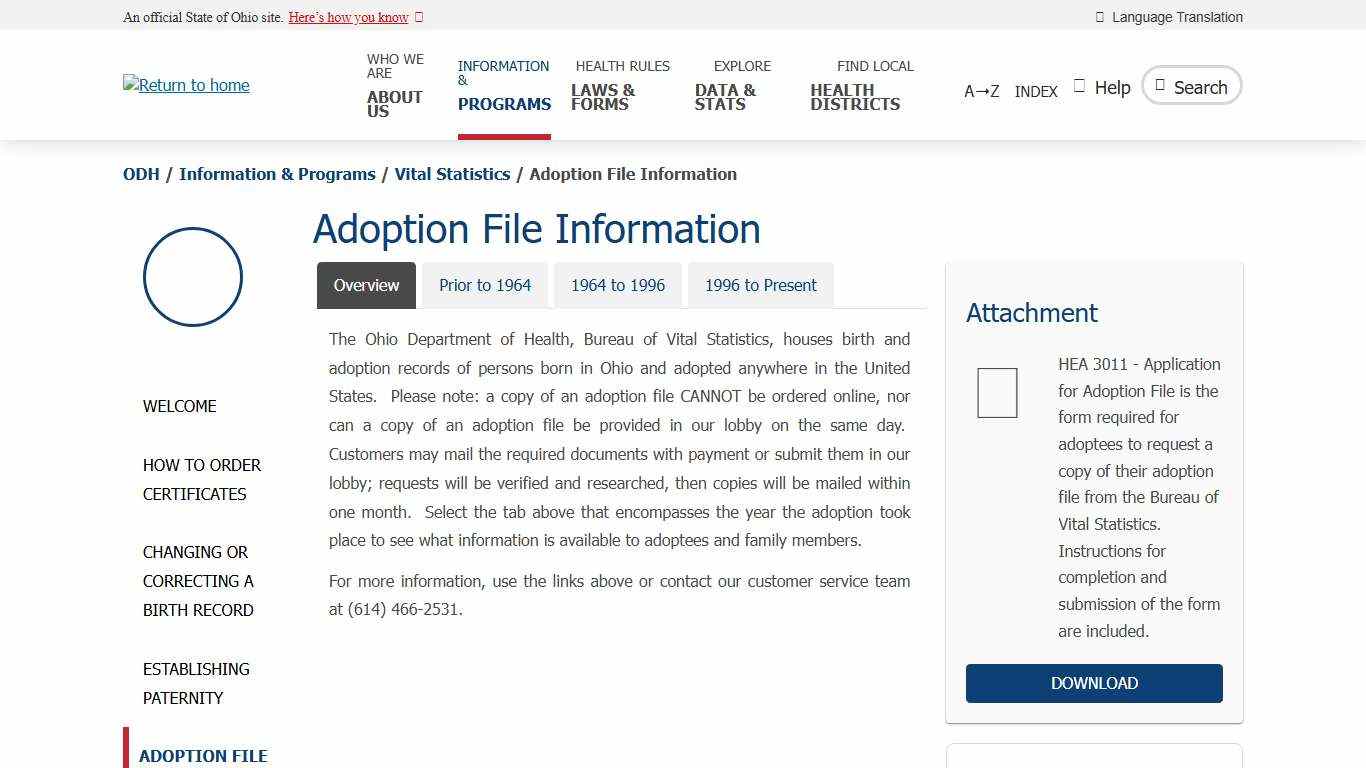 Adoption File Information | Ohio Department of Health